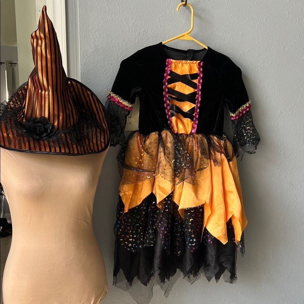 Kids Witch Costume with Hat - Black and Orange